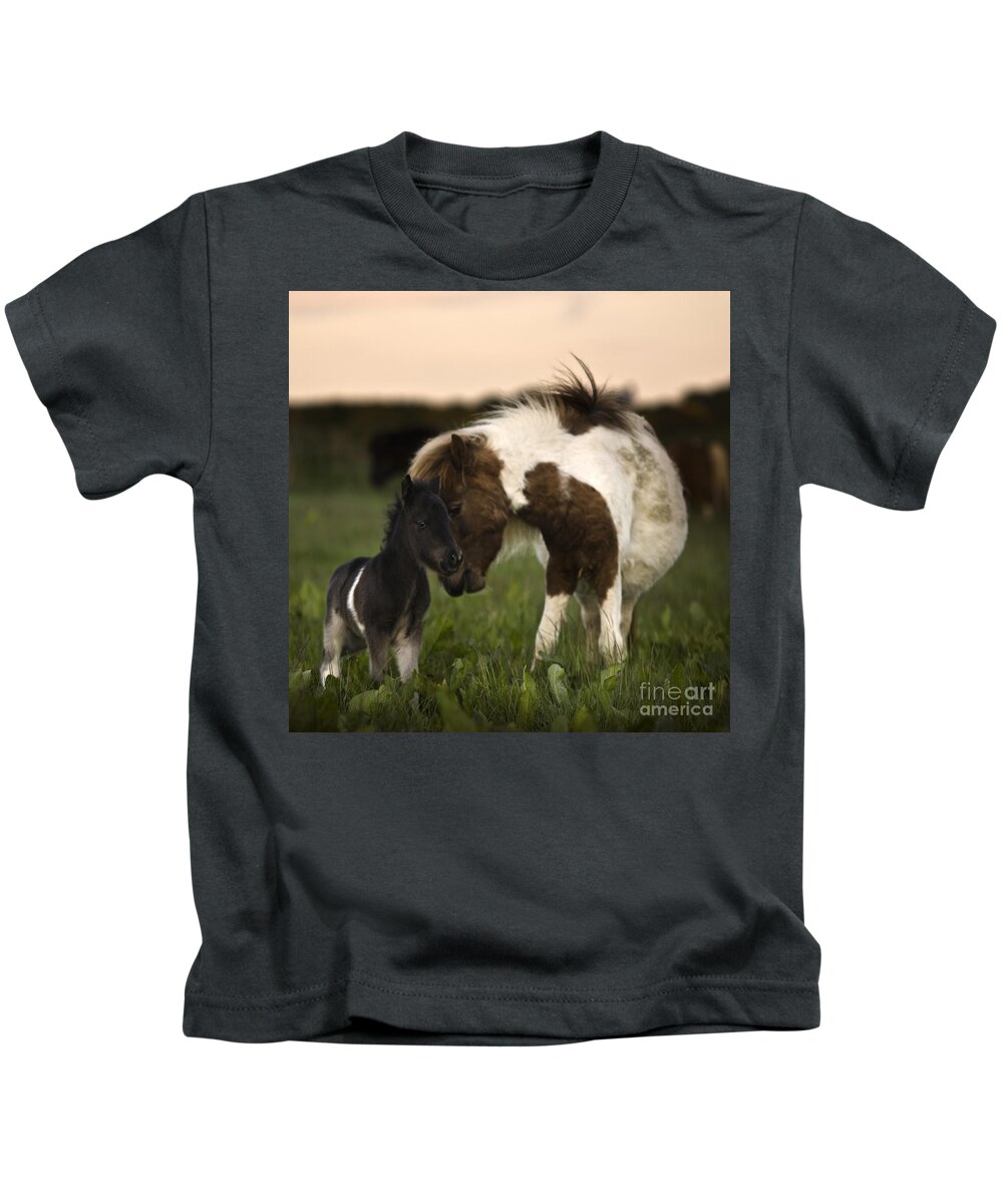 Horse Kids T-Shirt featuring the photograph The mother's love by Ang El