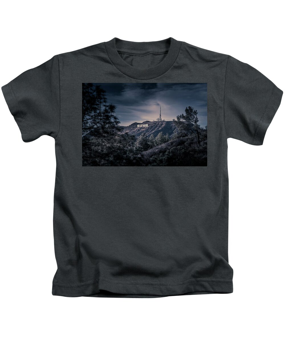 Hollywood Sign Kids T-Shirt featuring the photograph The Mount Hollywood Icon by Gene Parks