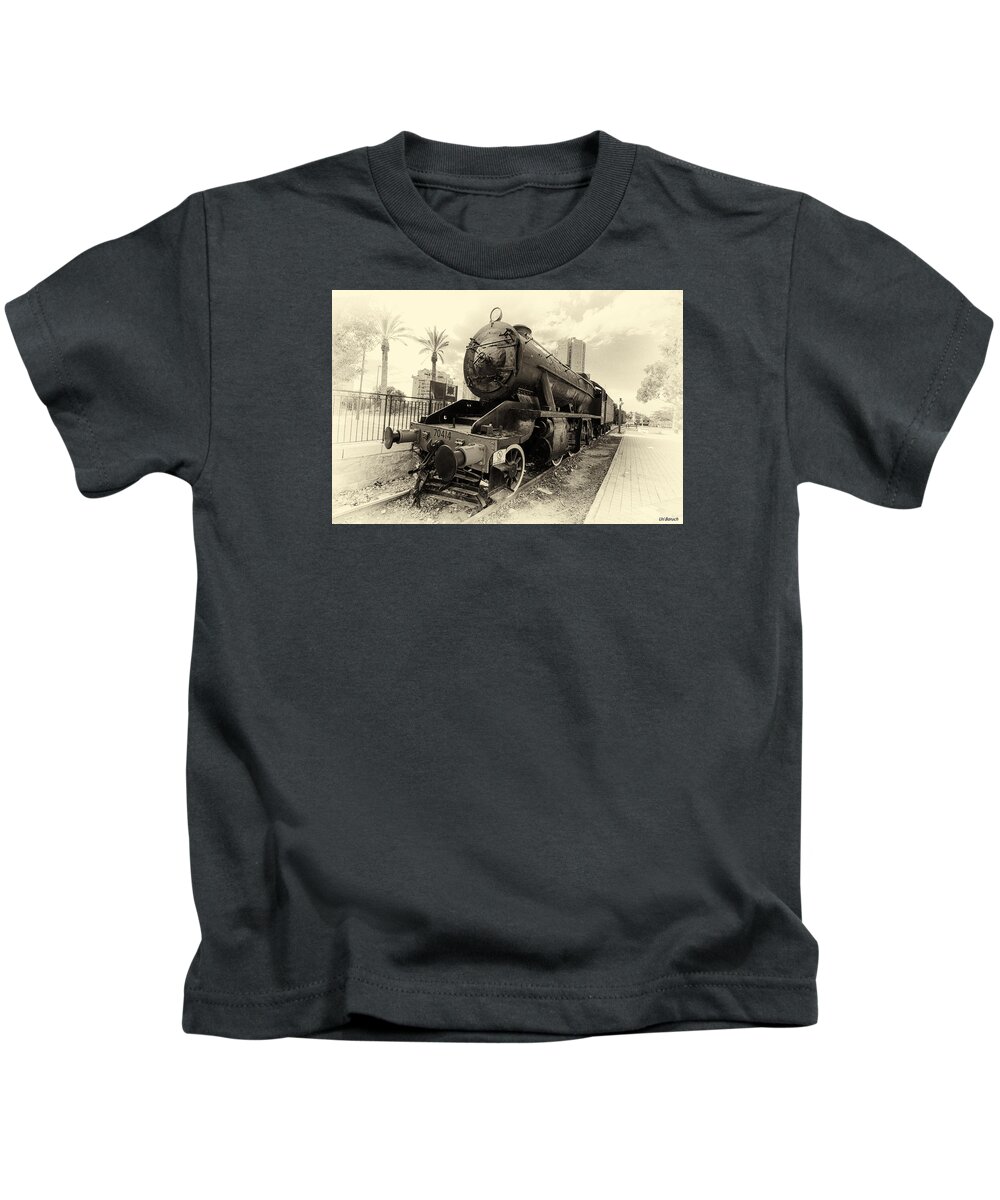 Train Kids T-Shirt featuring the photograph The Old Locomotive by Uri Baruch