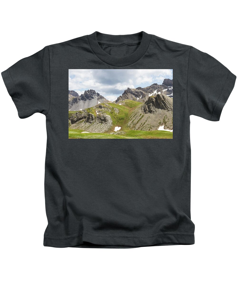 Mountain Landscape Kids T-Shirt featuring the photograph The Peyron of Agnelil and the Mayt ridge - French Alps by Paul MAURICE