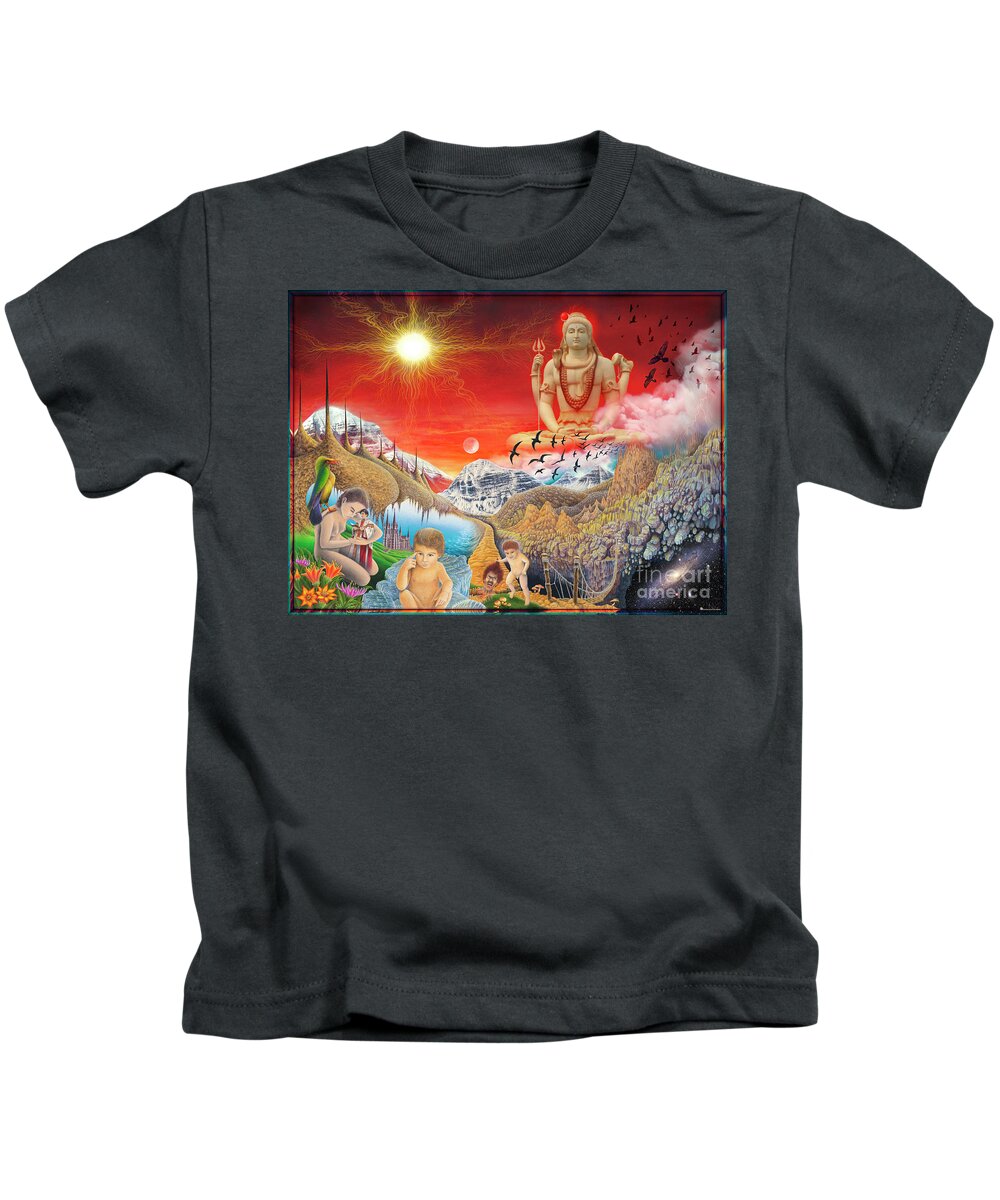 Surreal Art Kids T-Shirt featuring the mixed media The Power of Different Gods by Leonard Rubins