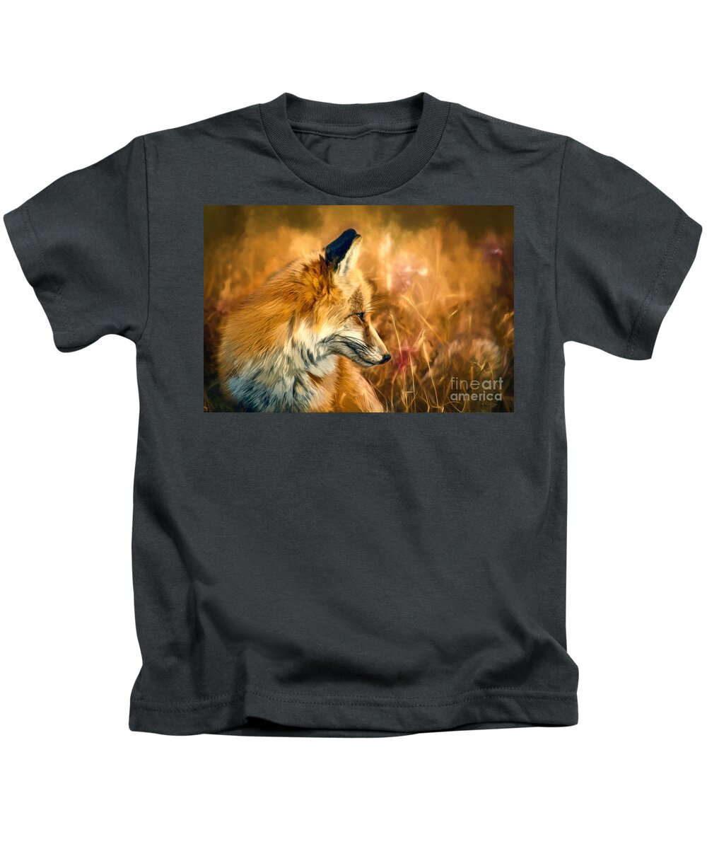 Fox Kids T-Shirt featuring the painting The Sly Fox by Tina LeCour