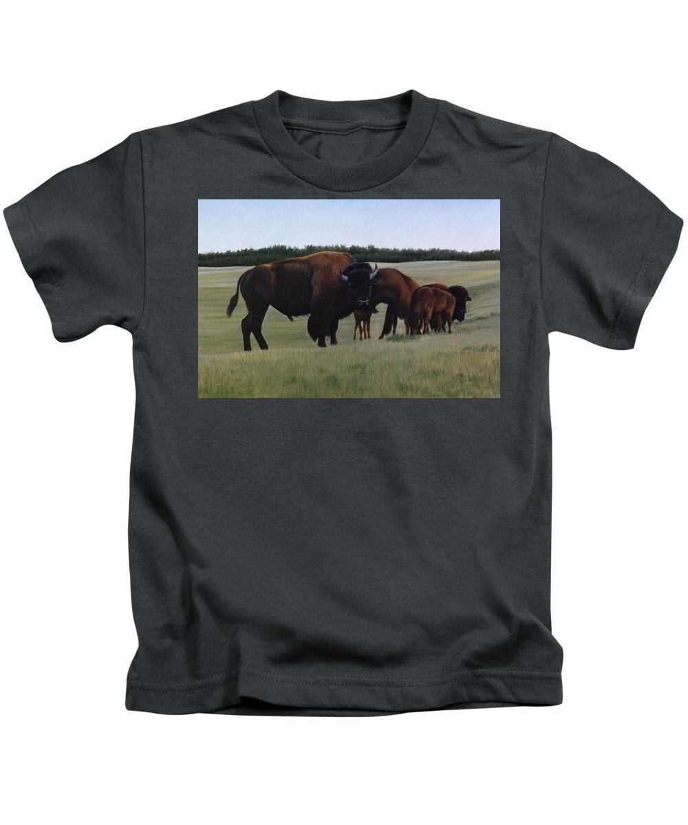 Bison Kids T-Shirt featuring the painting The Watchman by Tammy Taylor