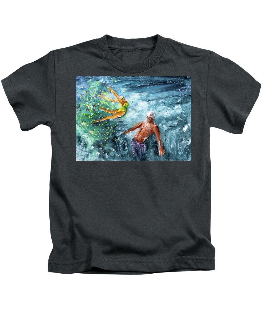 Sports Kids T-Shirt featuring the painting The Water Wall by Miki De Goodaboom