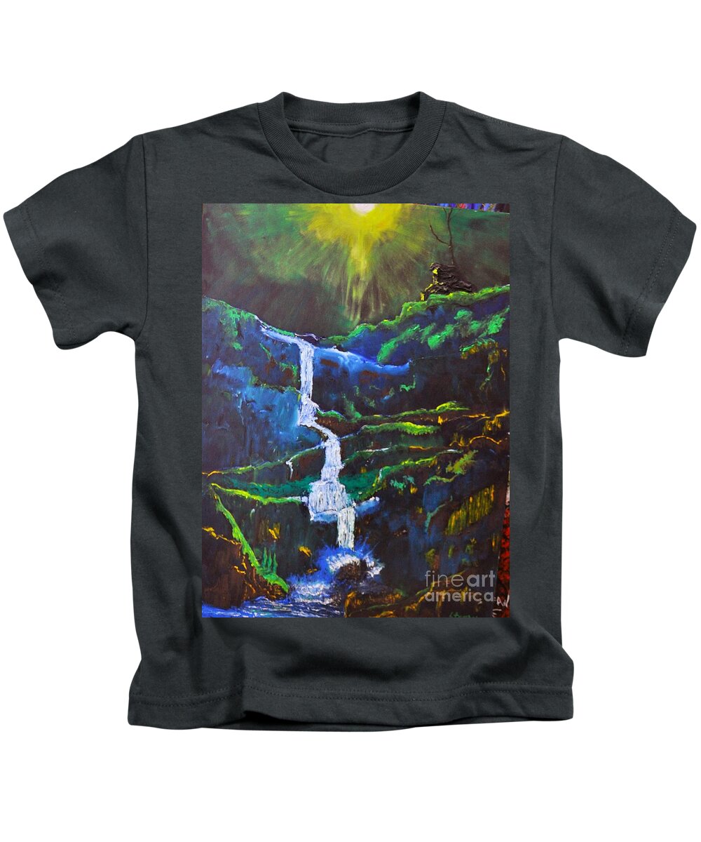 Waterfall Kids T-Shirt featuring the painting The Waterfall by Stefan Duncan