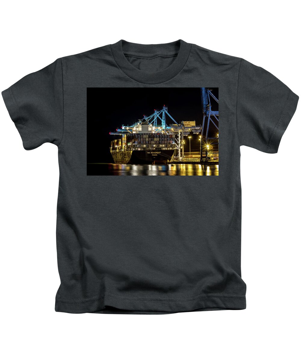 Ym Kids T-Shirt featuring the photograph The YM Movement Panama Unloading in the Port of Tacoma by Rob Green