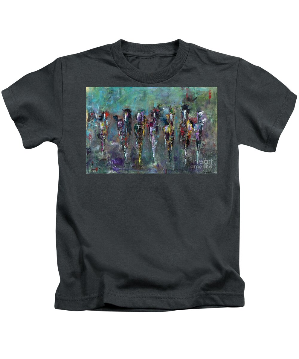 Abstract Art Kids T-Shirt featuring the painting Then Came Seven Horses by Frances Marino