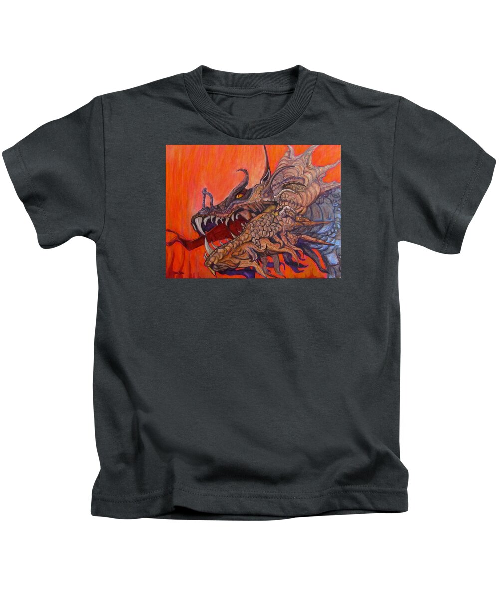 Dragon Kids T-Shirt featuring the painting There Once Were Dragons by Barbara O'Toole