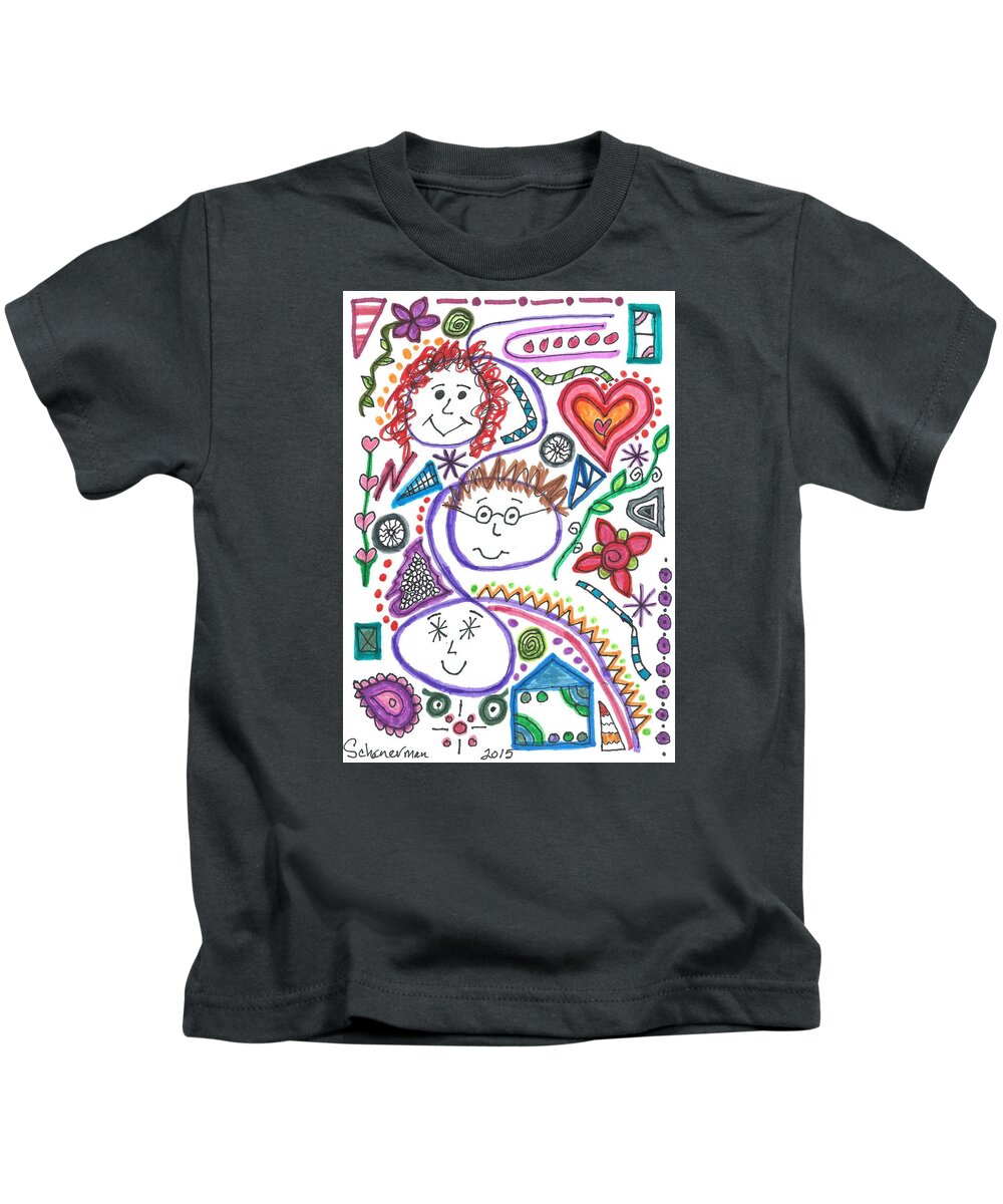 Doodle Art Kids T-Shirt featuring the drawing Three Amigos by Susan Schanerman