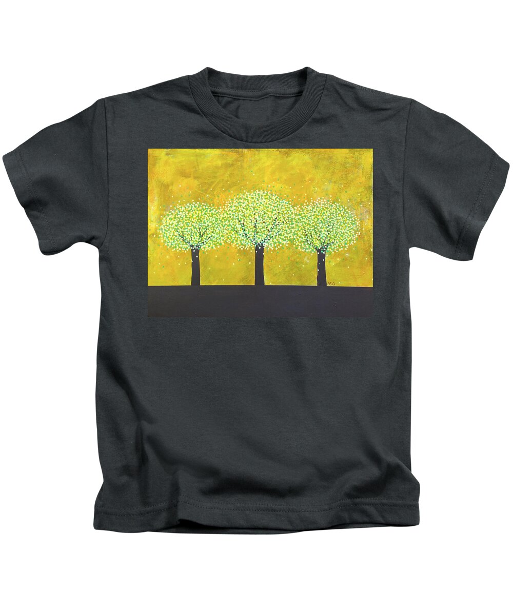 Trees Kids T-Shirt featuring the painting Three trees by Wonju Hulse