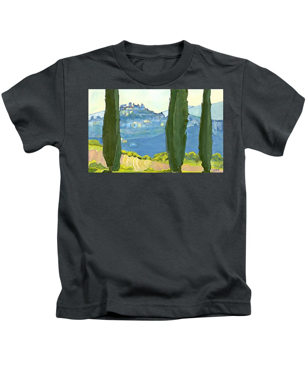 Italian Landscape Kids T-Shirt featuring the painting Timeless Silhouette - Amelia by Joan Cordell