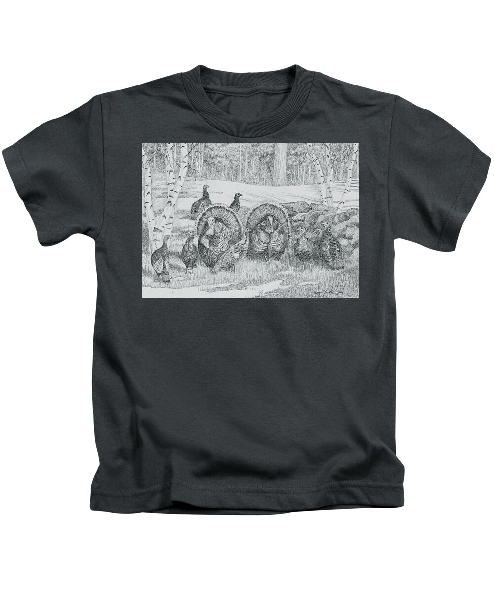 Bird Kids T-Shirt featuring the drawing Toms in the Spring by Harry Moulton