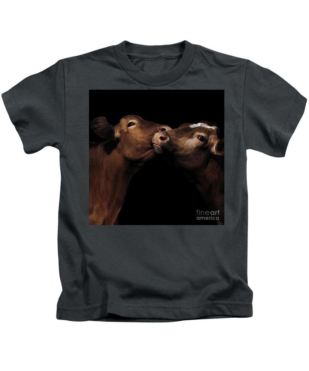 C Paul Davenport Kids T-Shirt featuring the photograph Toned Down Bovine Affection by Paul Davenport
