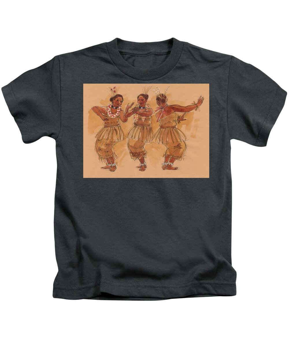 Tonga Kids T-Shirt featuring the painting Tonga Dance from Niuafo'ou by Judith Kunzle