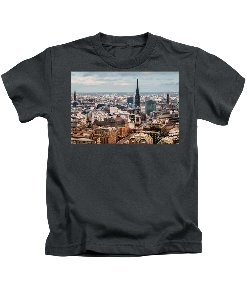 Top View Of Hamburg By Marina Usmanskaya Kids T-Shirt featuring the photograph Top view of Hamburg by Marina Usmanskaya
