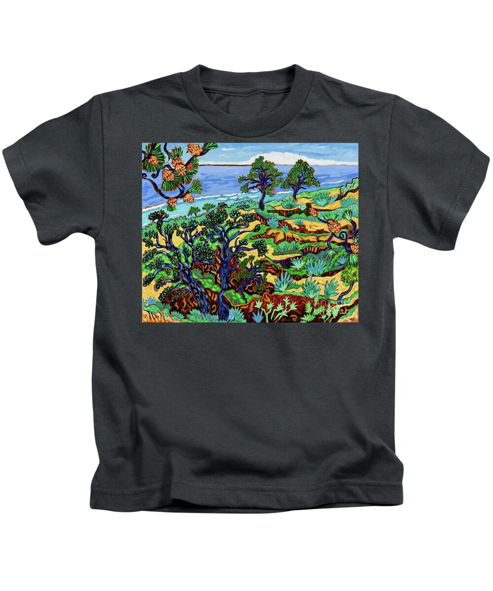Torrey Pines Kids T-Shirt featuring the painting Torrey Pines Overlook by Cathy Carey