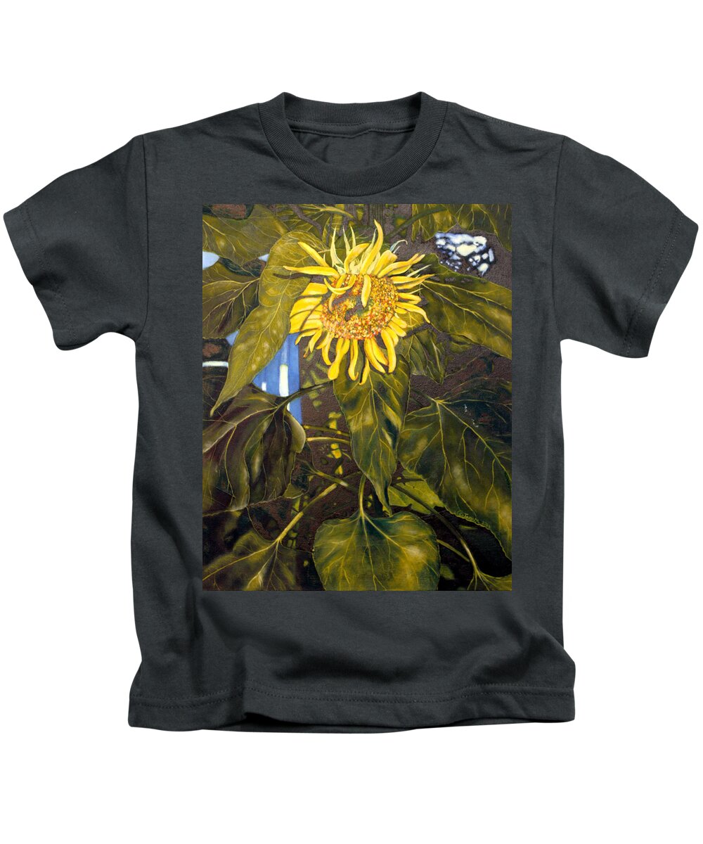 Tamara Kulish Kids T-Shirt featuring the painting Touch This Sunflower by Tamara Kulish