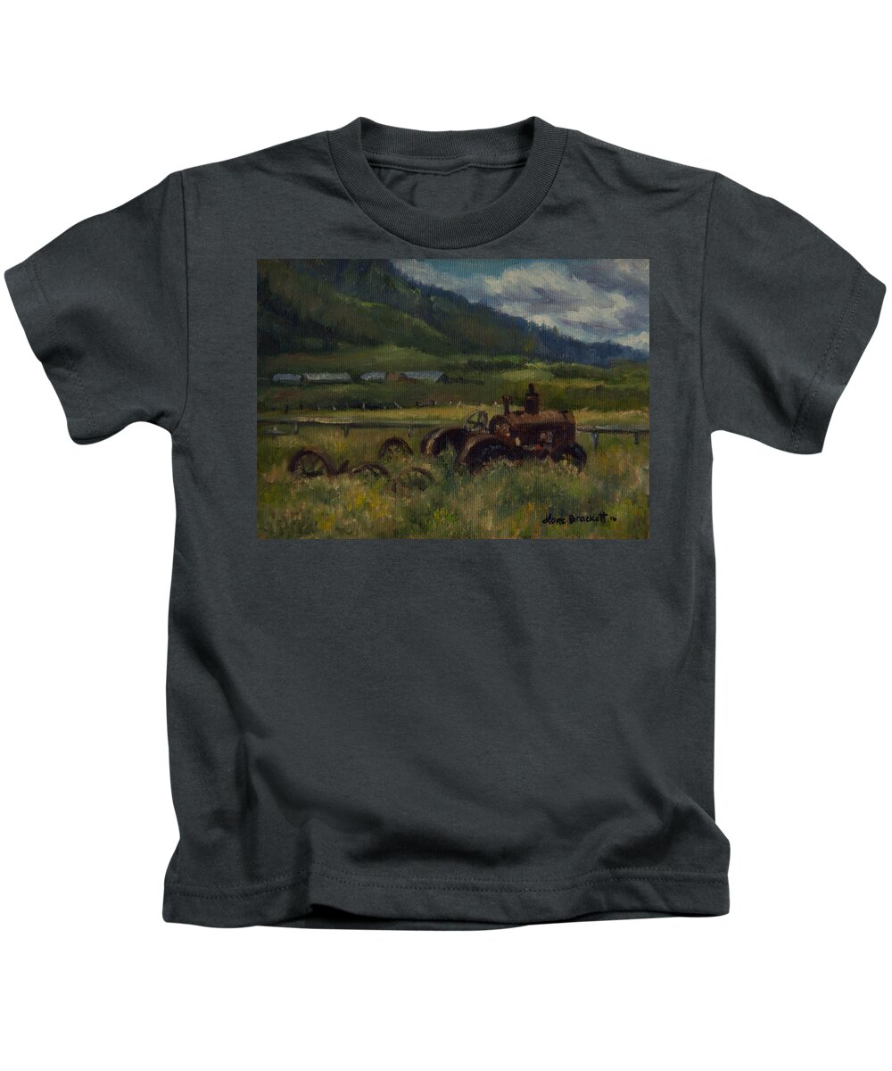 Tractor From Swan Valley Kids T-Shirt featuring the painting Tractor From Swan Valley by Lori Brackett