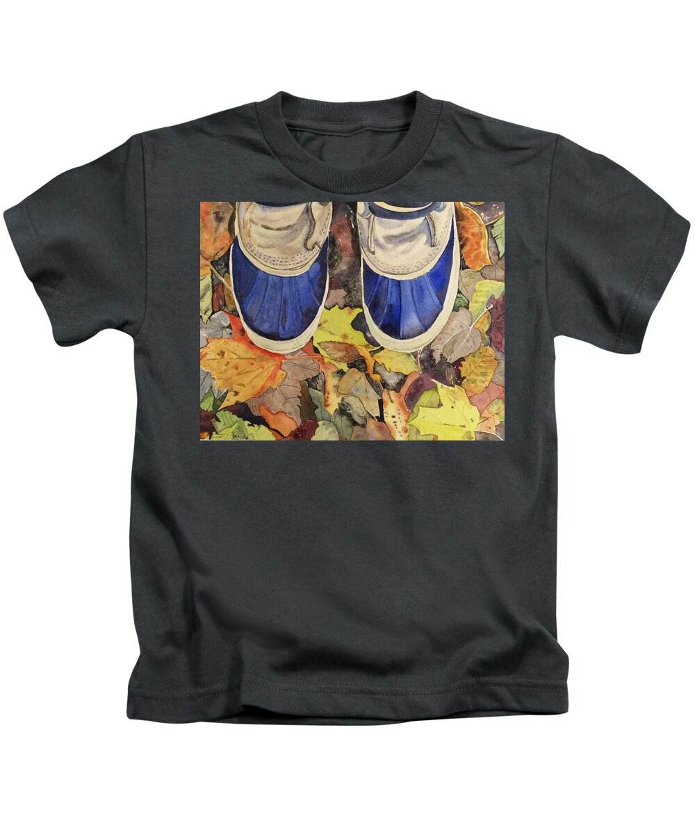Leaves Kids T-Shirt featuring the painting Trail Mix by Sonja Jones