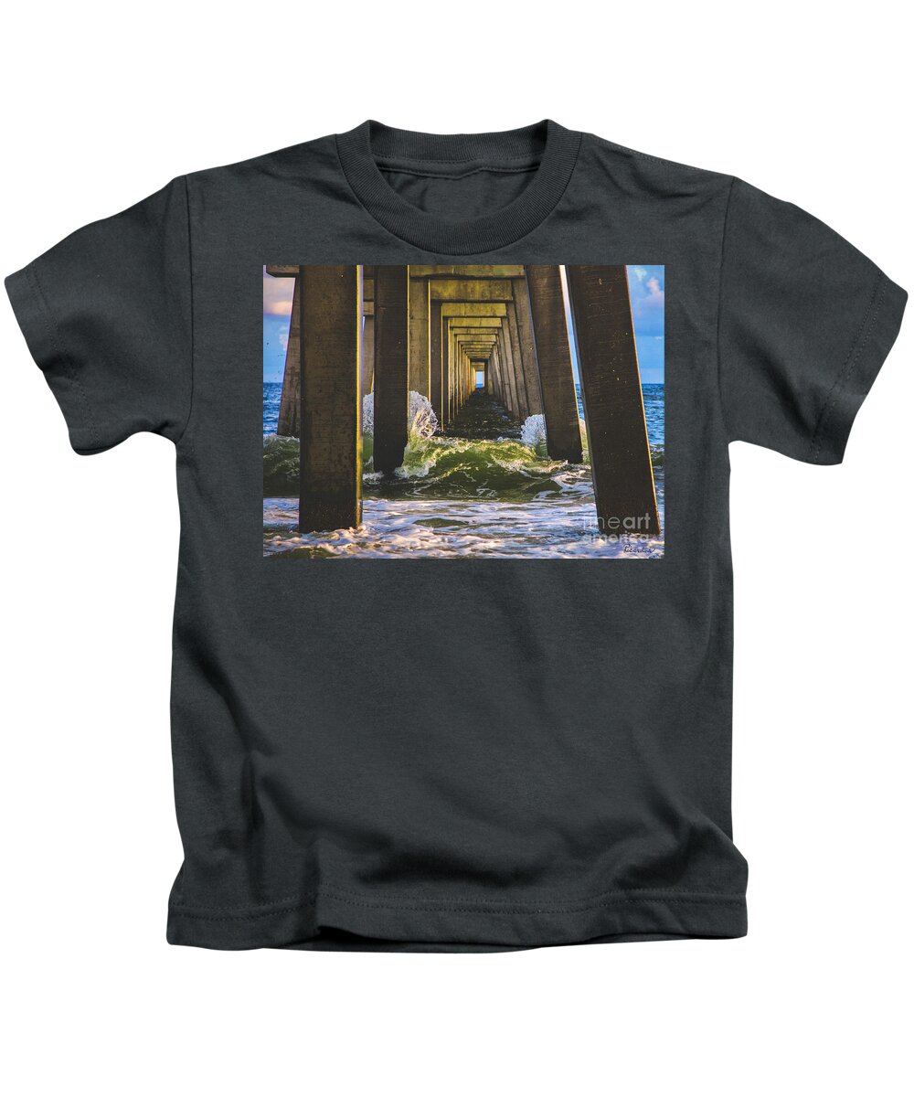Pier Kids T-Shirt featuring the photograph Treasure Coast Florida Pier Seascape C2 by Ricardos Creations