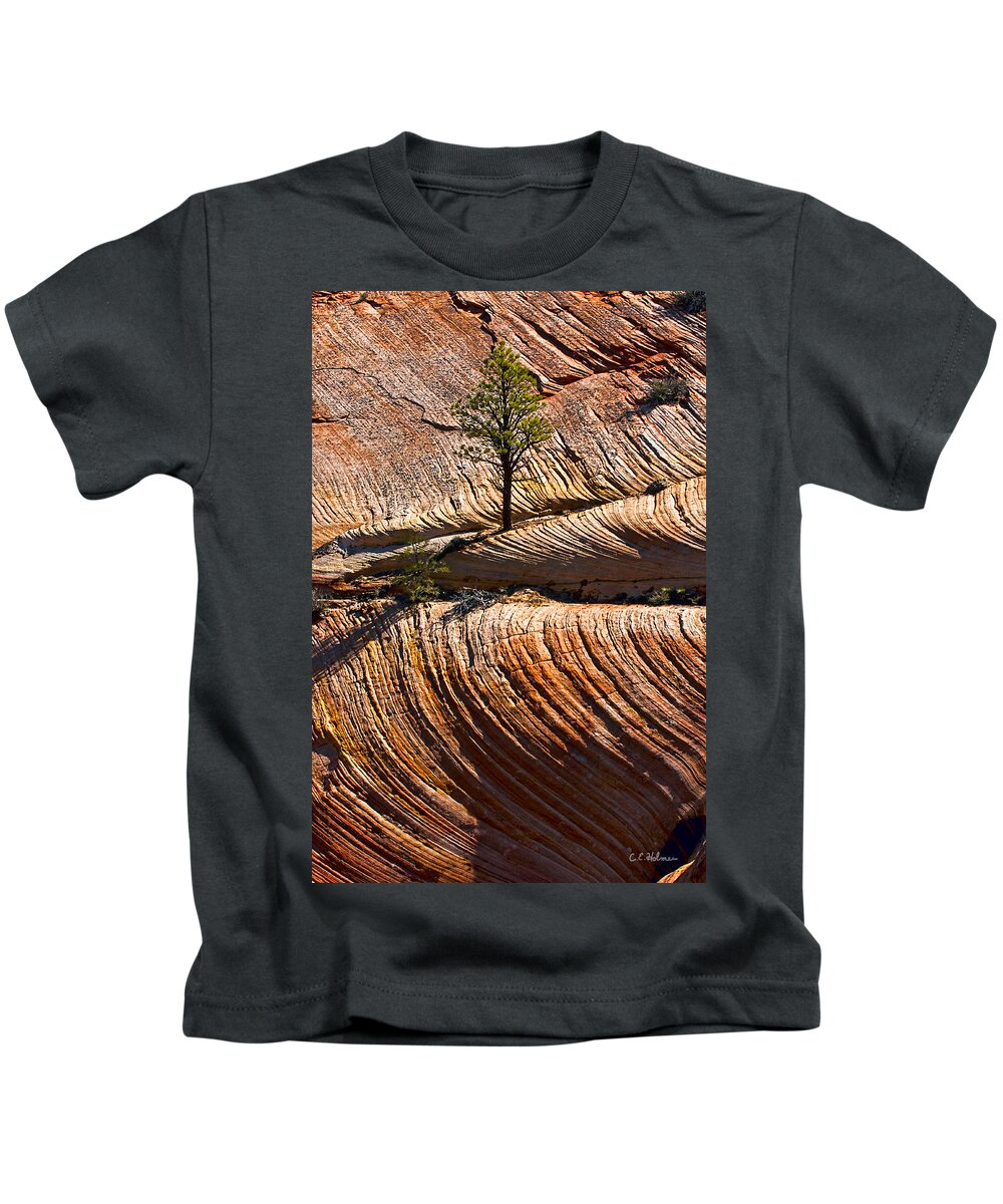 Zion Kids T-Shirt featuring the photograph Tree In Flowing Rock by Christopher Holmes