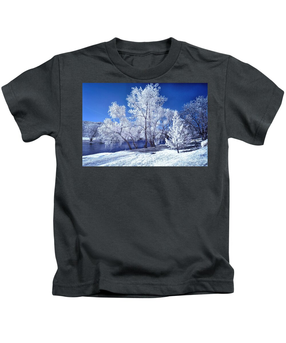 Infrared Photography Kids T-Shirt featuring the photograph Trees Along the Krka by Norman Gabitzsch