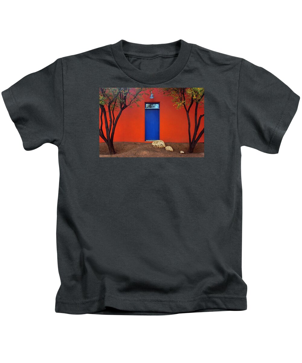 Door Kids T-Shirt featuring the photograph Trees and Door - Barrio Historico - Tucson by Nikolyn McDonald