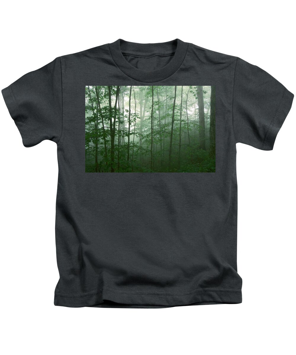 Asheville Kids T-Shirt featuring the photograph Trees in the Mist by Joye Ardyn Durham