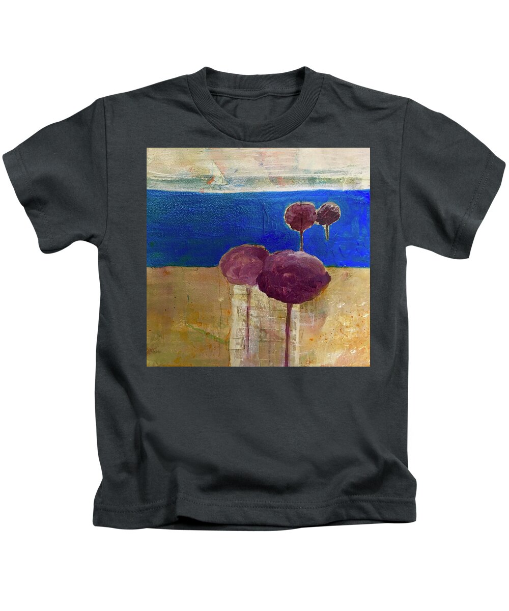 Abstract Kids T-Shirt featuring the painting Treescape by Carole Johnson