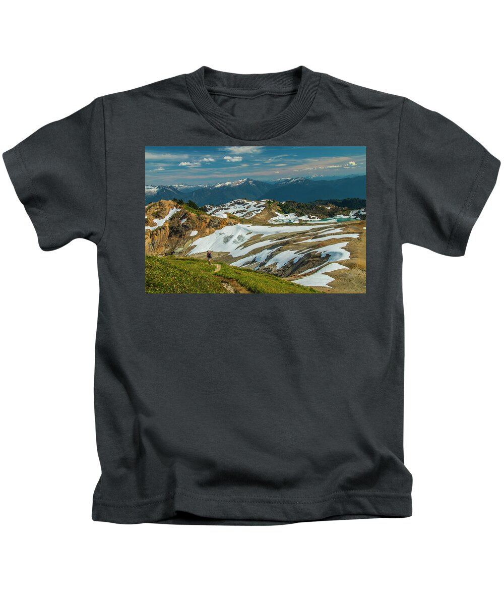 Washington Kids T-Shirt featuring the photograph Trekking Ptarmigan Ridge by Doug Scrima