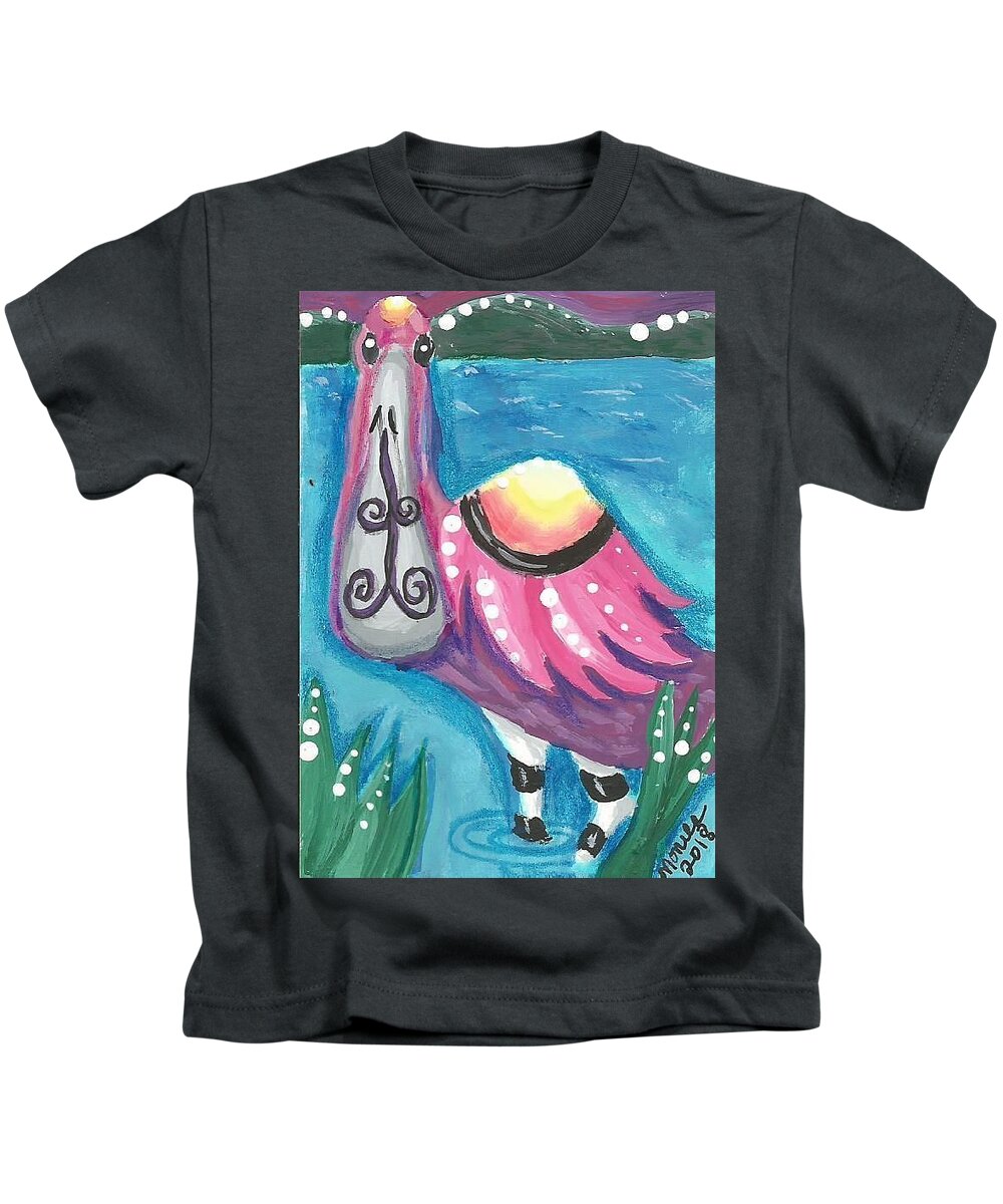Roseate Spoonbill Kids T-Shirt featuring the painting Tropical Bird by Monica Resinger