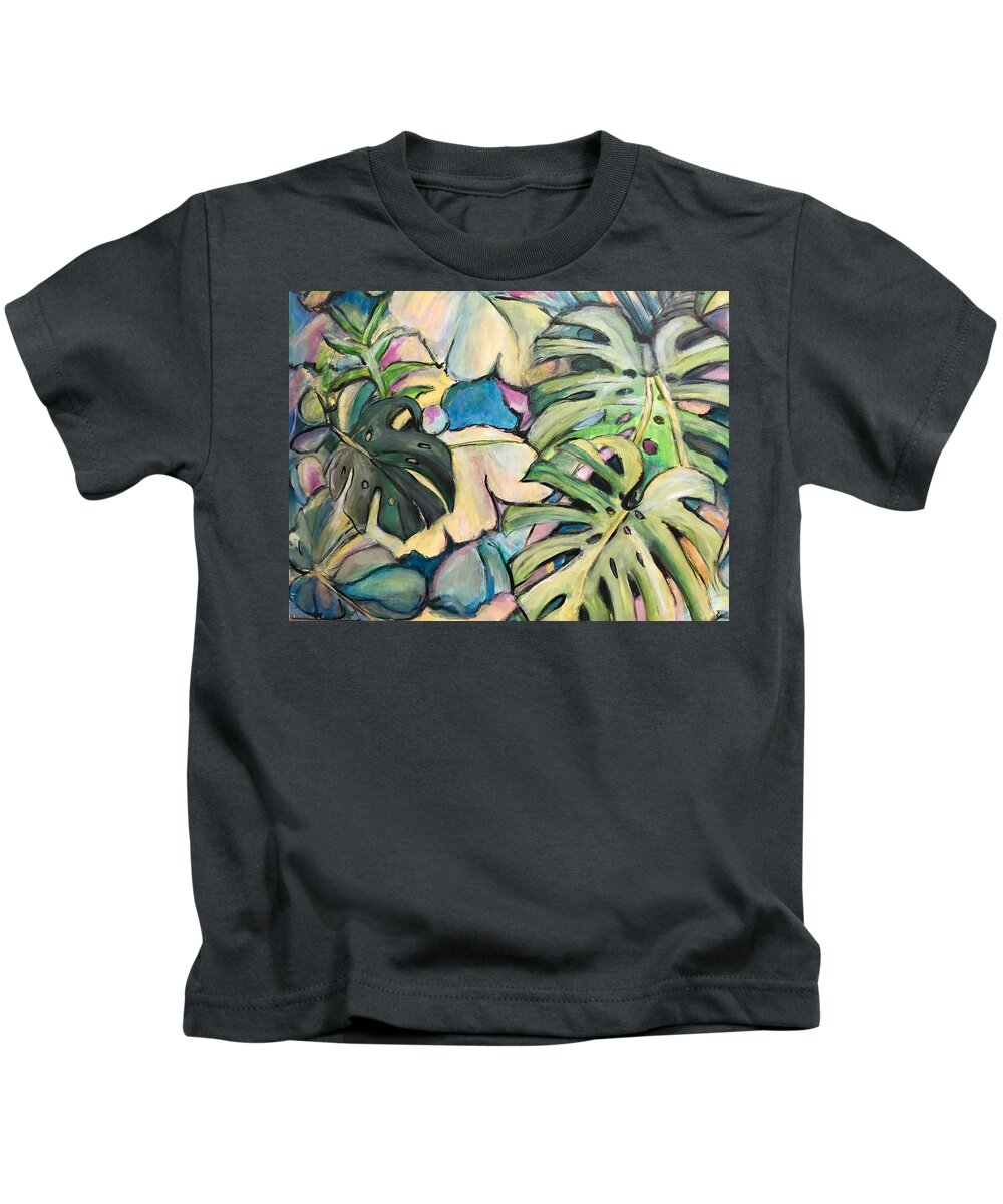 Tropical Kids T-Shirt featuring the painting Tropical Leaves by Denice Palanuk Wilson