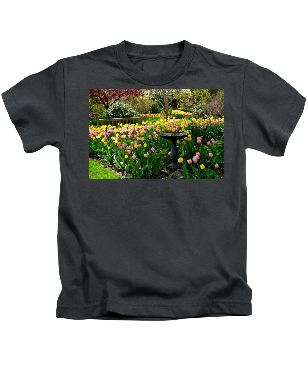  Kids T-Shirt featuring the photograph Tulip Garden by Monika Salvan