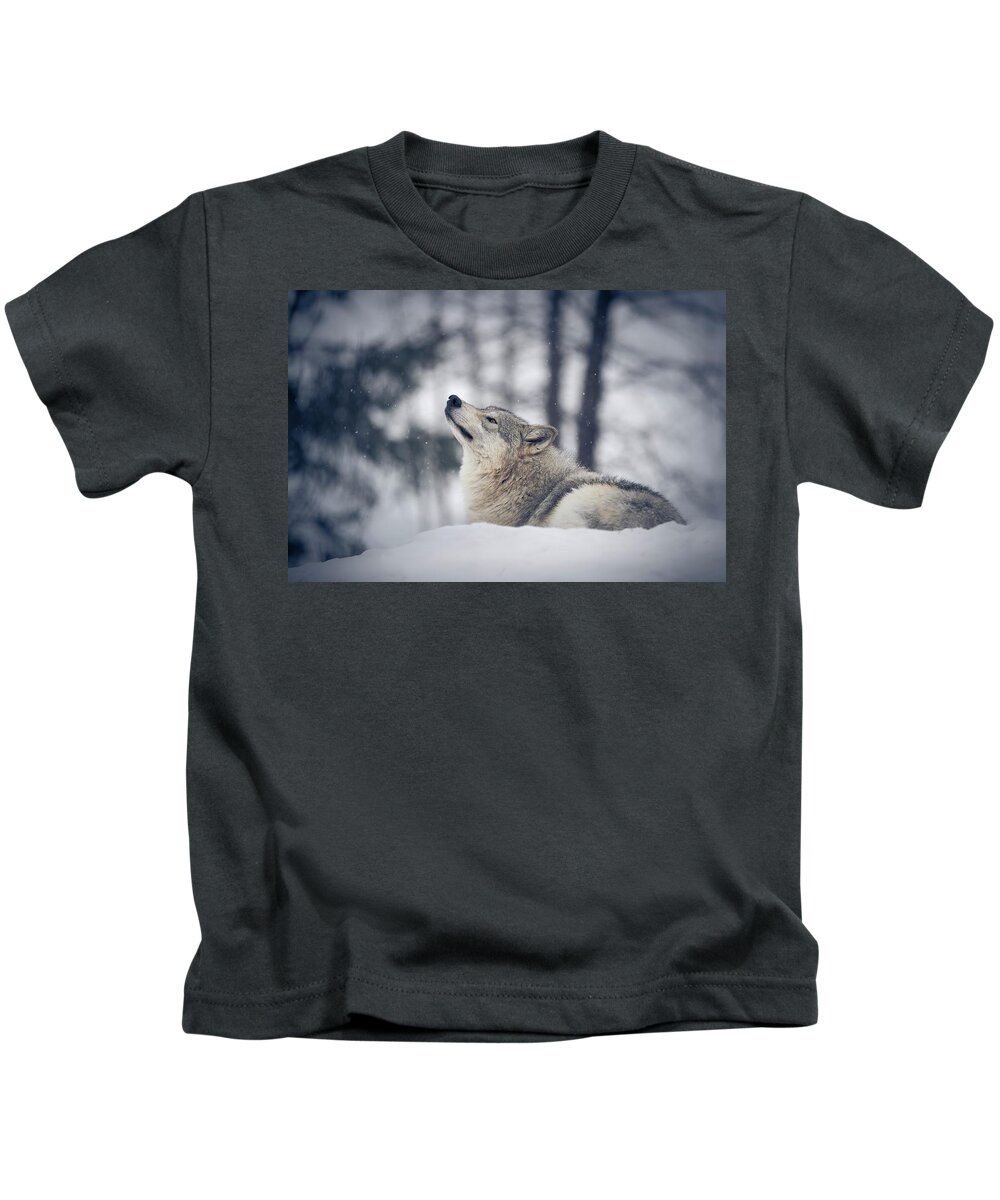 Snow Kids T-Shirt featuring the photograph Tundra Wolf Winter by Scott Slone