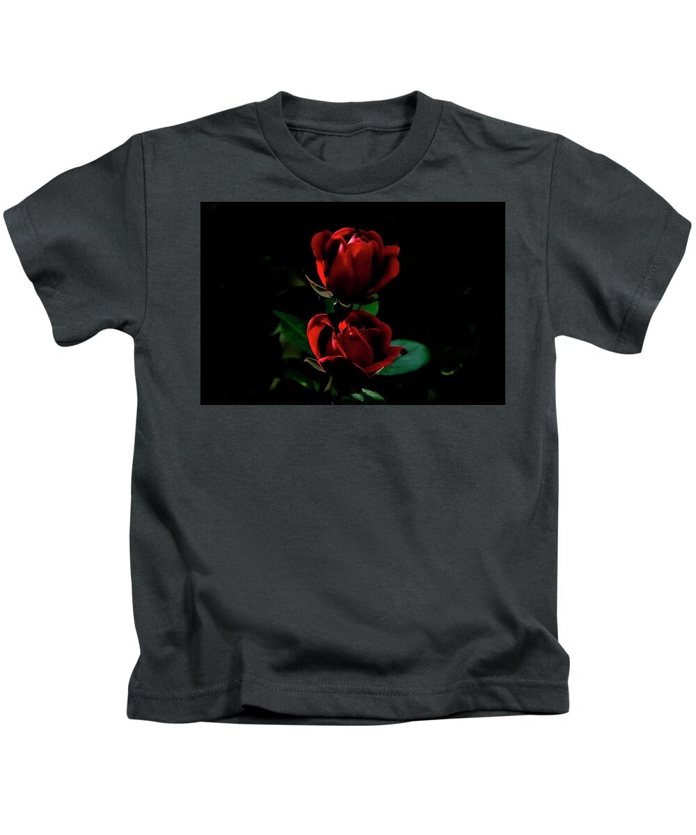 Flowers Kids T-Shirt featuring the digital art Twin Reds by Ed Stines