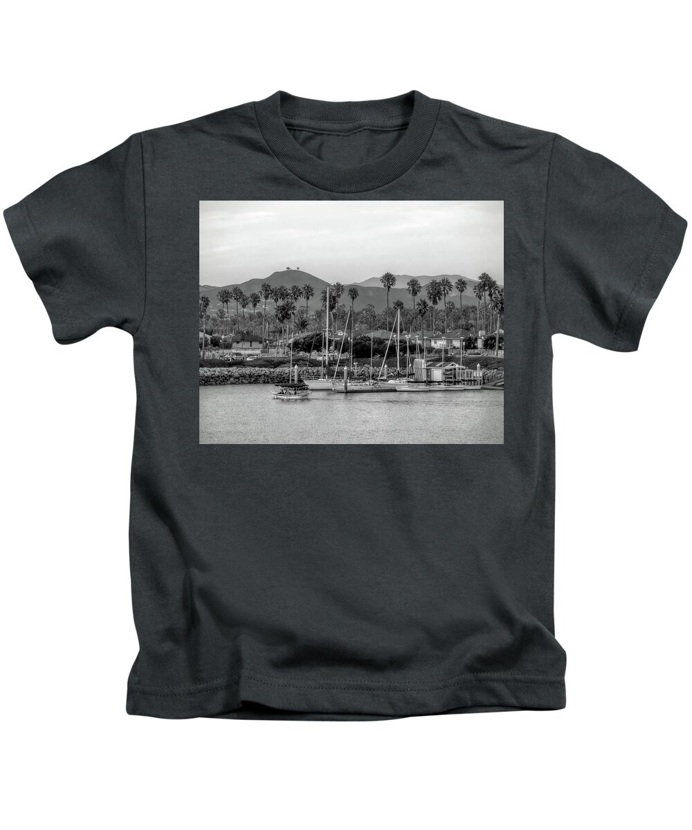 Harbor Marina Boat Palms Mountain Hills Ventura Water Sail Kids T-Shirt featuring the photograph Two Trees by Wendell Ward