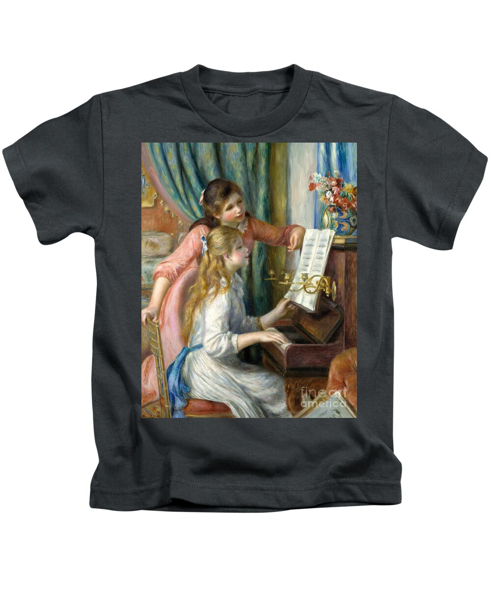 Renoir Kids T-Shirt featuring the painting Two Young Girls at the Piano, 1892 by Pierre Auguste Renoir