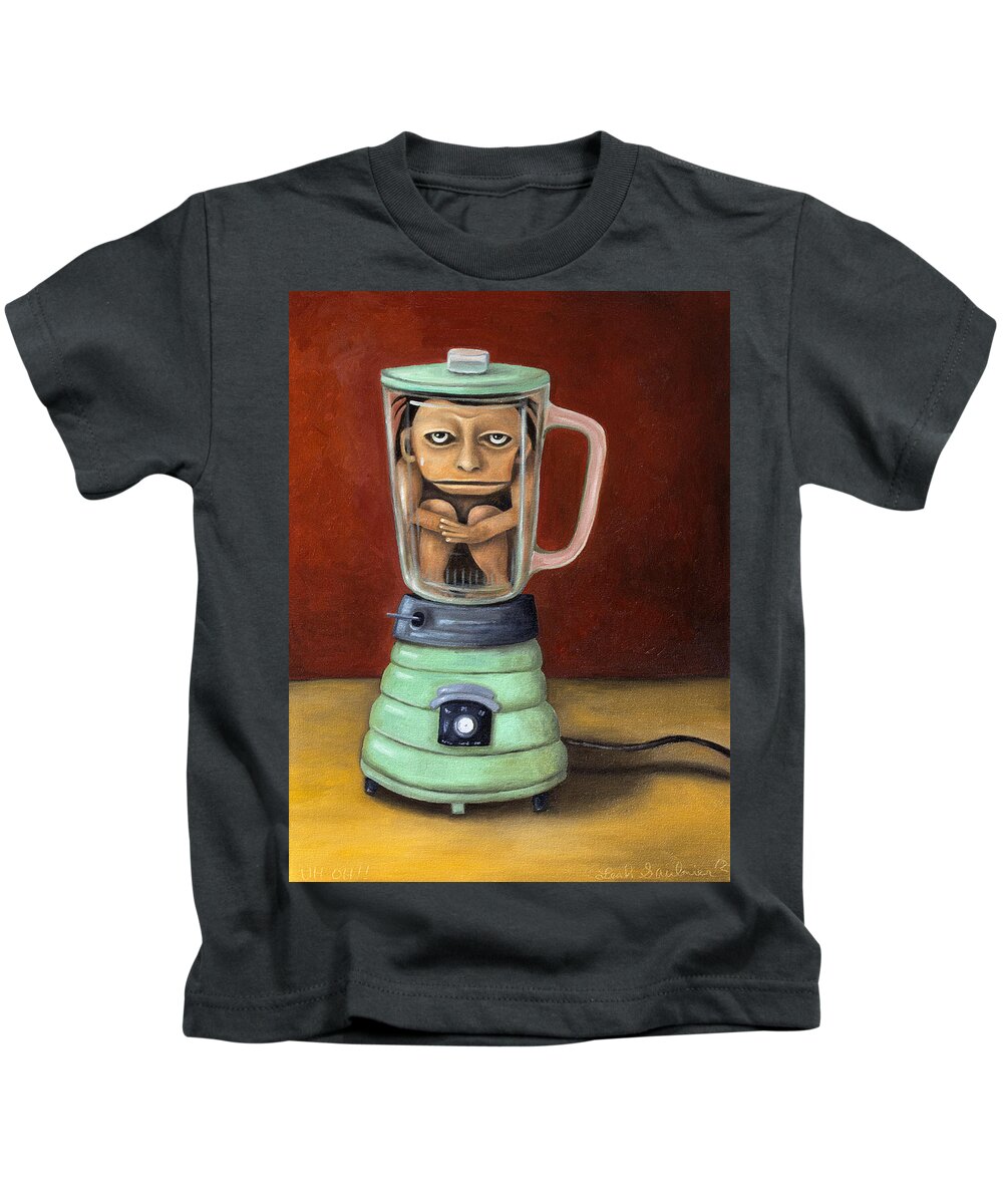 Blender Kids T-Shirt featuring the painting Uh Oh by Leah Saulnier The Painting Maniac