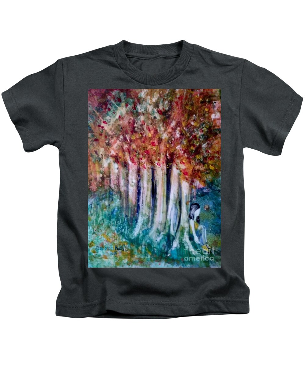 Autumn Painting Kids T-Shirt featuring the painting Under The Trees by Deborah Nell