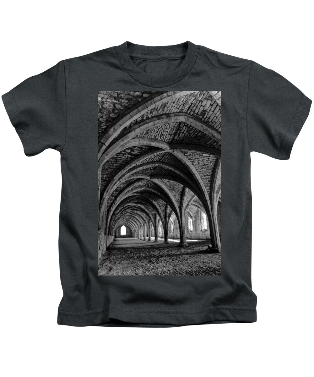 Monochrome Photography Kids T-Shirt featuring the photograph Under the vaults. Vertical. by Elena Perelman