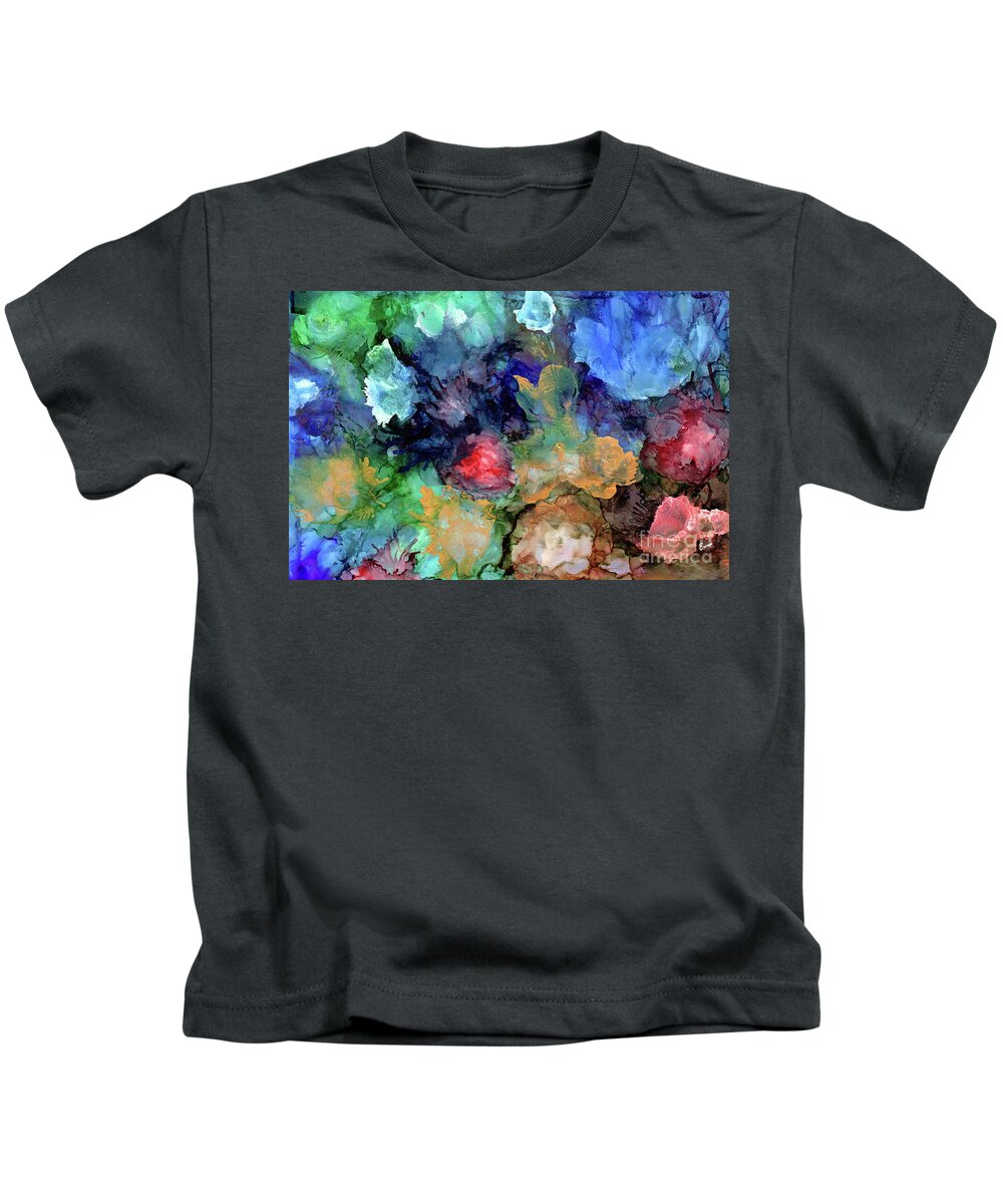 Abstract Kids T-Shirt featuring the painting Underwater Blossoms by Eunice Warfel