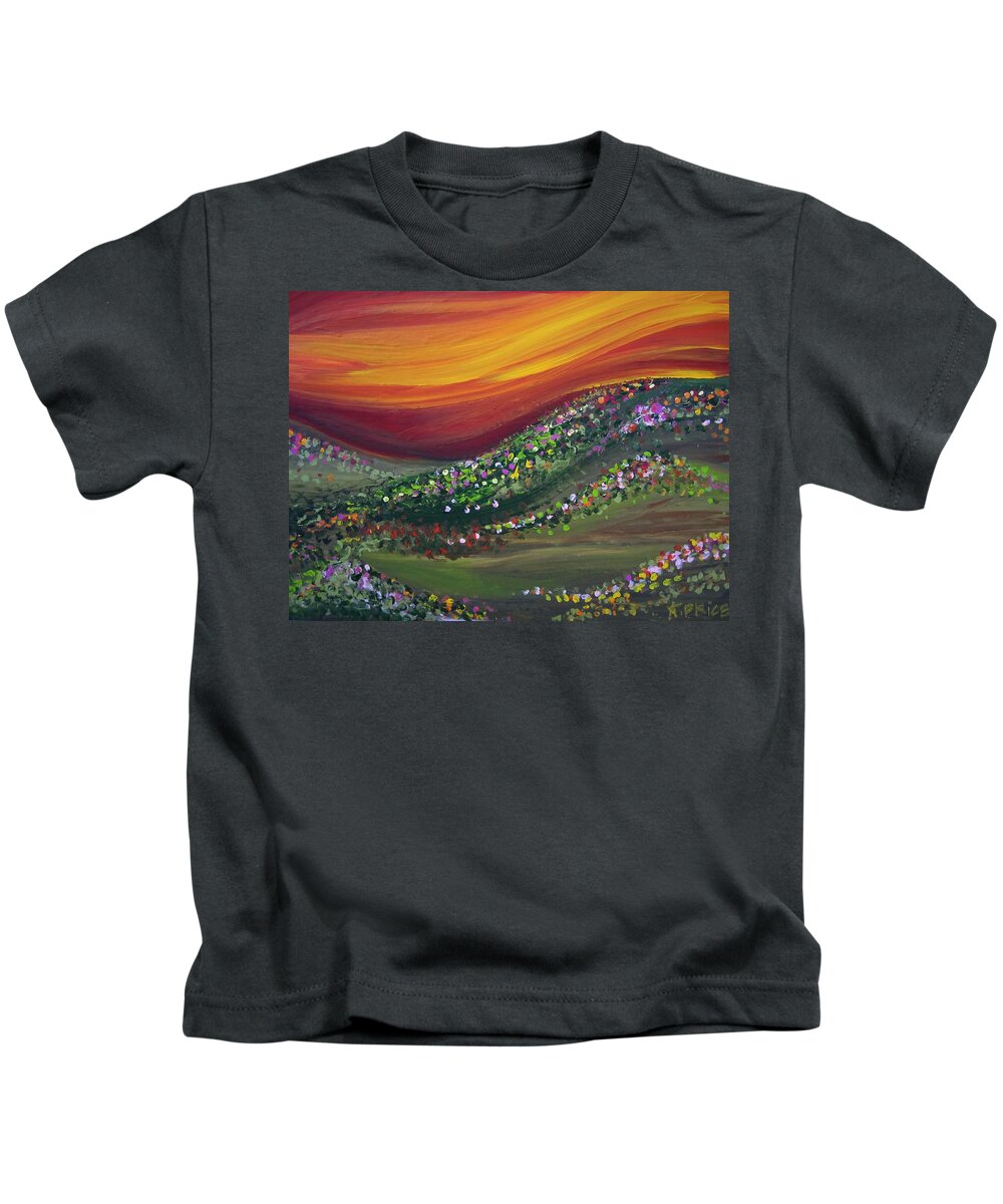 Sunset Paintings Kids T-Shirt featuring the painting Ups and Downs by Ashley Lane