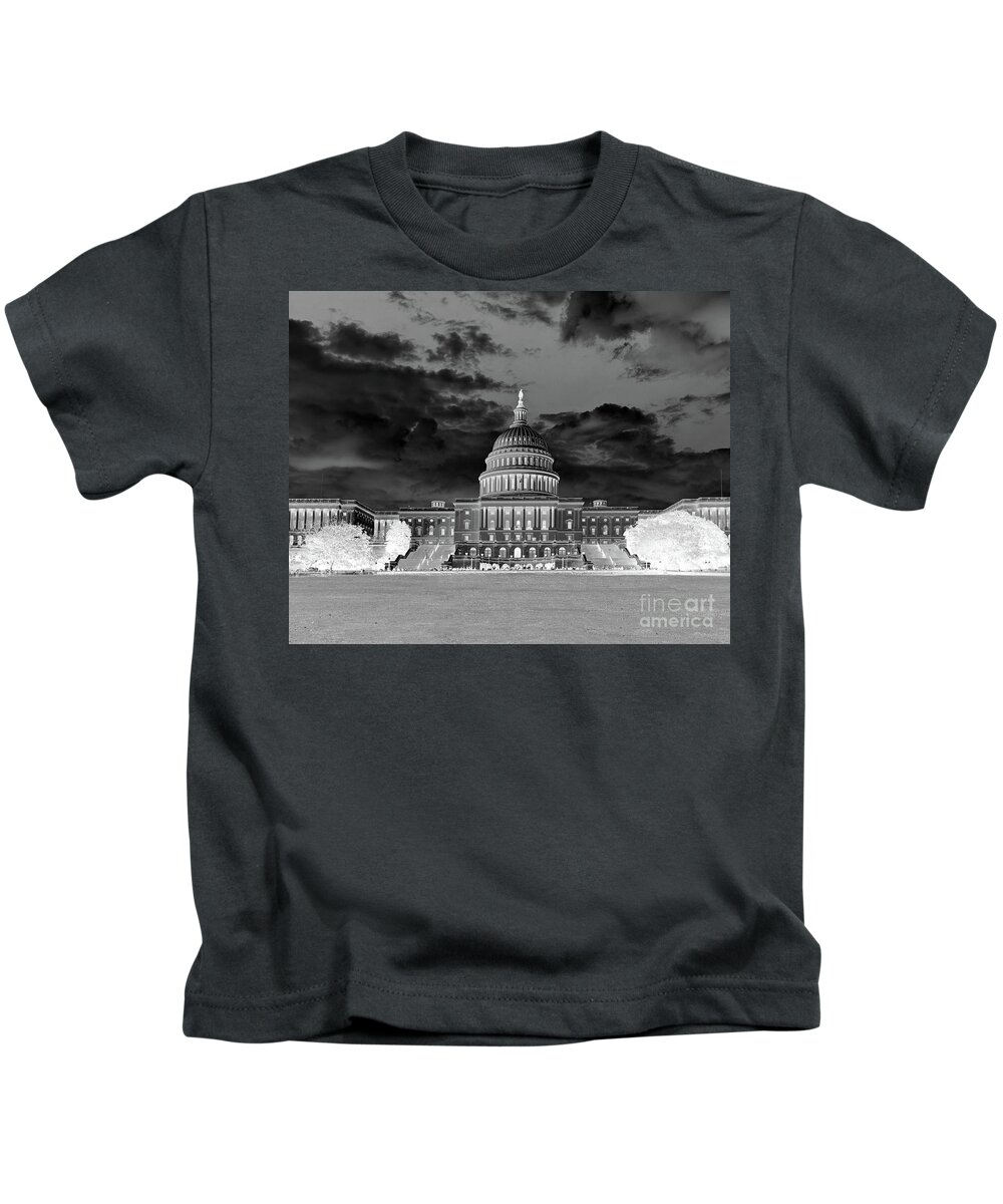 Congress Kids T-Shirt featuring the photograph US Capitol Washington DC Negative by Kimberly Blom-Roemer