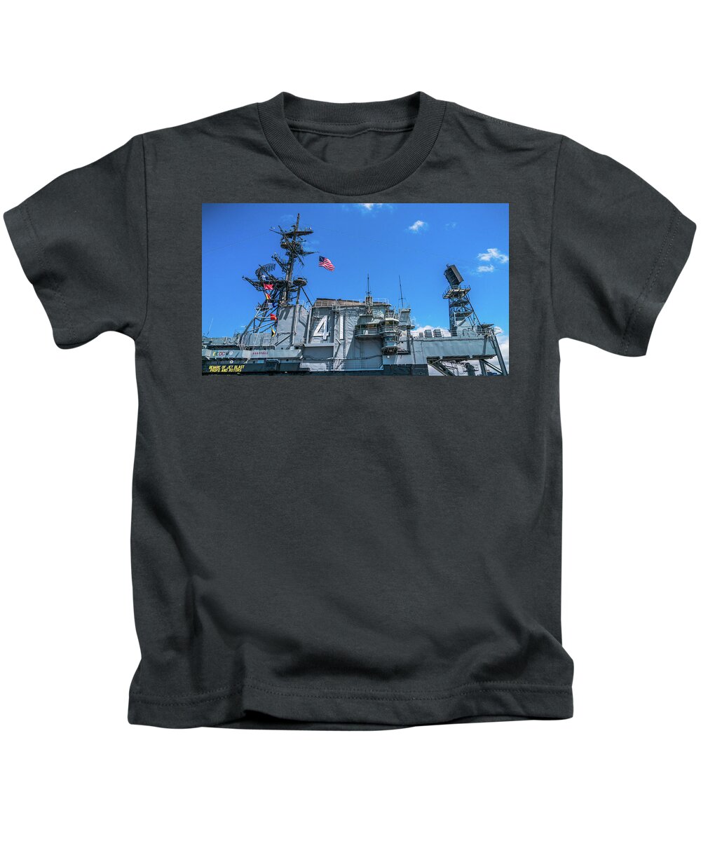 California Kids T-Shirt featuring the photograph USS Midway Conning Tower San Diego California by Lawrence S Richardson Jr