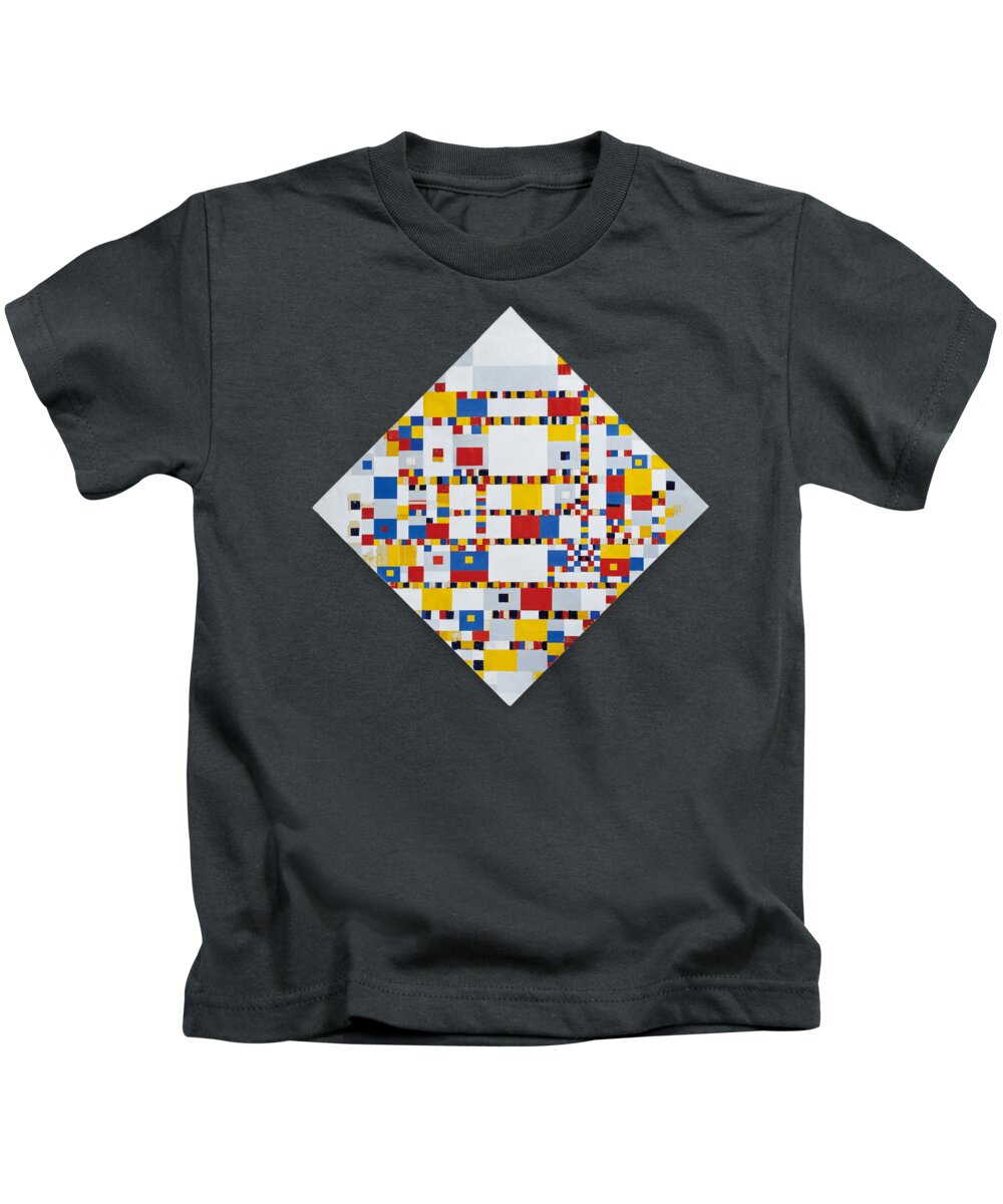 Victory Boogie Woogie Piet Mondrian Kids T-Shirt featuring the painting Victory Boogie by MotionAge Designs