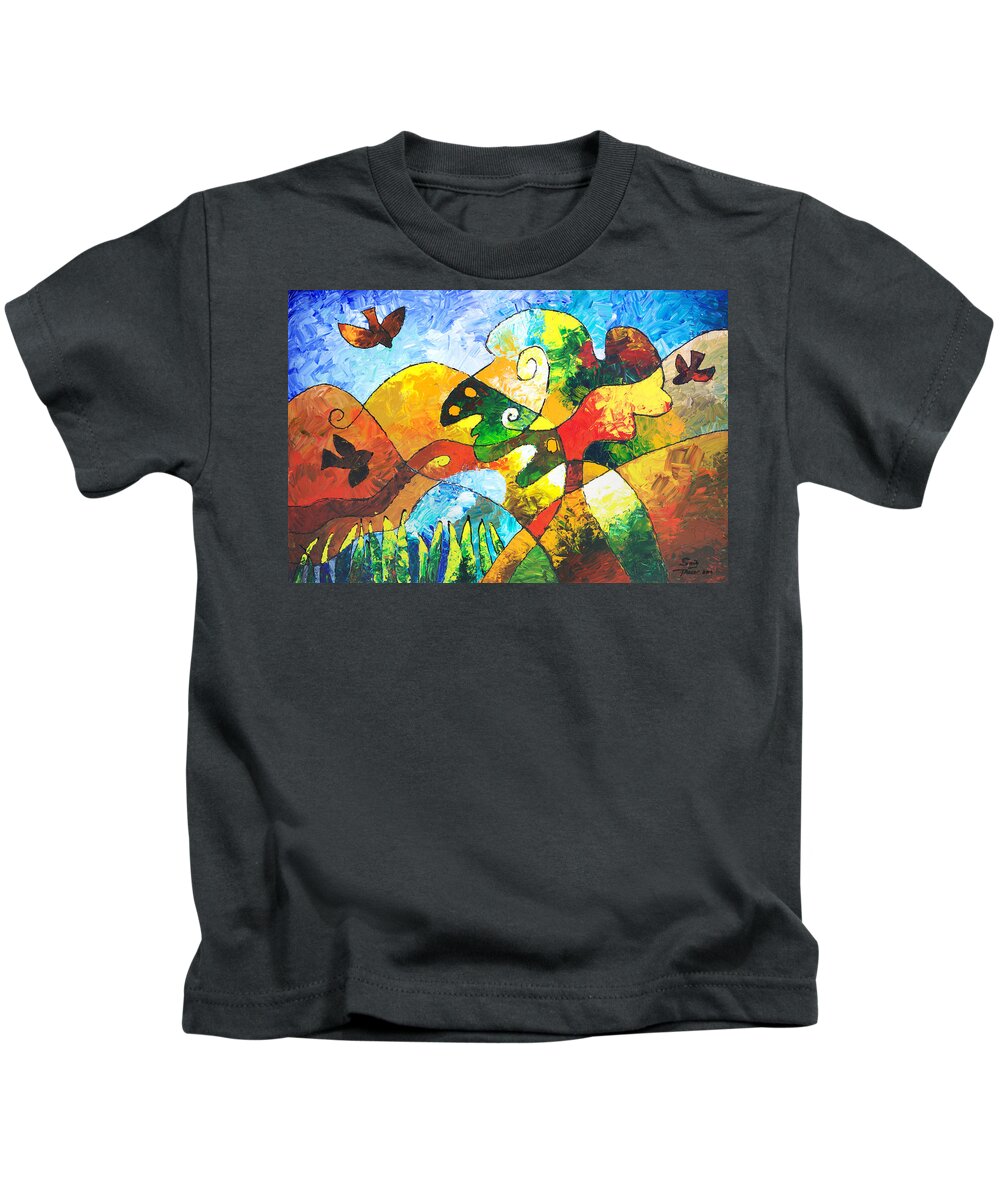Tree Kids T-Shirt featuring the painting View from Valley Road by Sally Trace