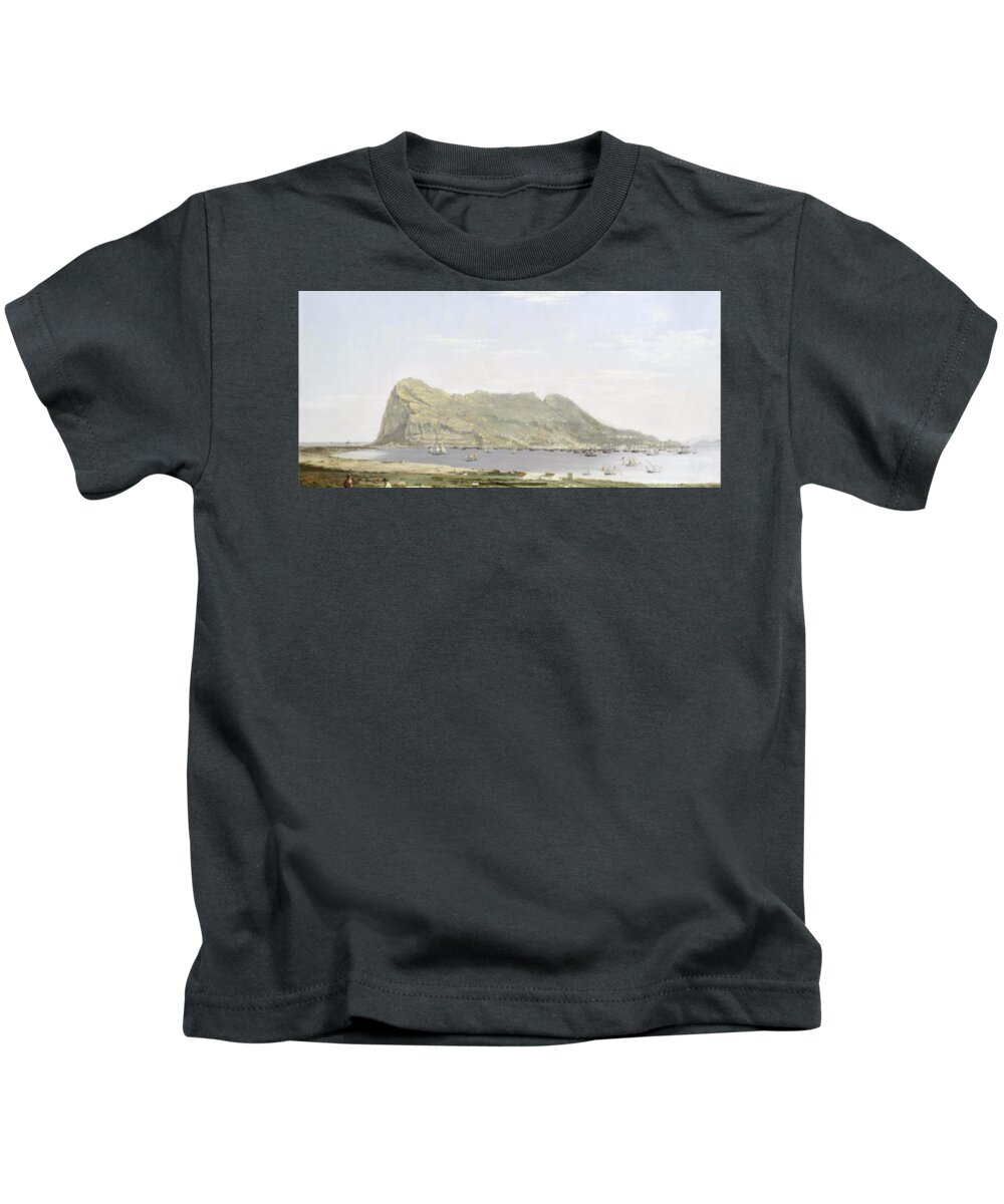 Attributed To Thomas Ender (austrian Kids T-Shirt featuring the painting View of the Rock of Gibraltar from the mainland by MotionAge Designs