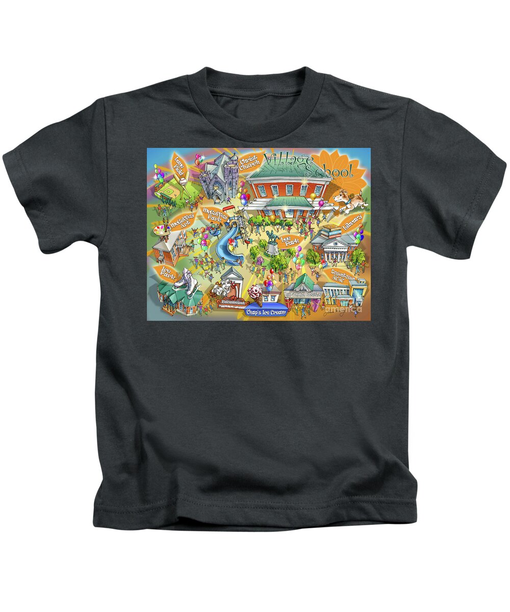 Village School Kids T-Shirt featuring the painting Village School by Maria Rabinky