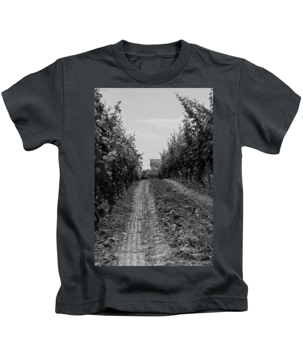Vineyard Kids T-Shirt featuring the photograph vineyard of old BW by Photographic Arts And Design Studio