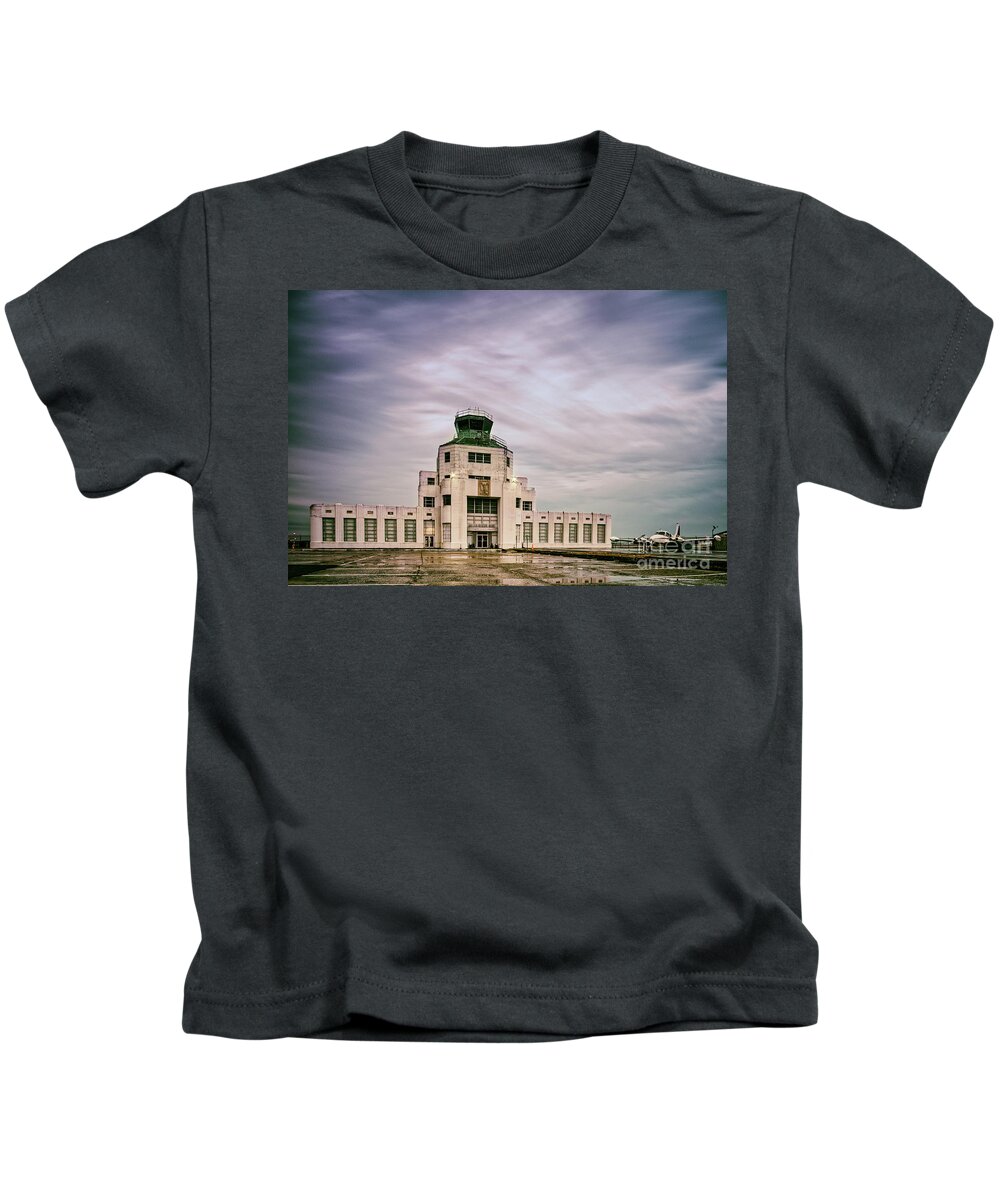 Houston Kids T-Shirt featuring the photograph Vintage Architectural Photograph of the 1940 Air Terminual Museum - Hobby Airport Houston Texas by Silvio Ligutti